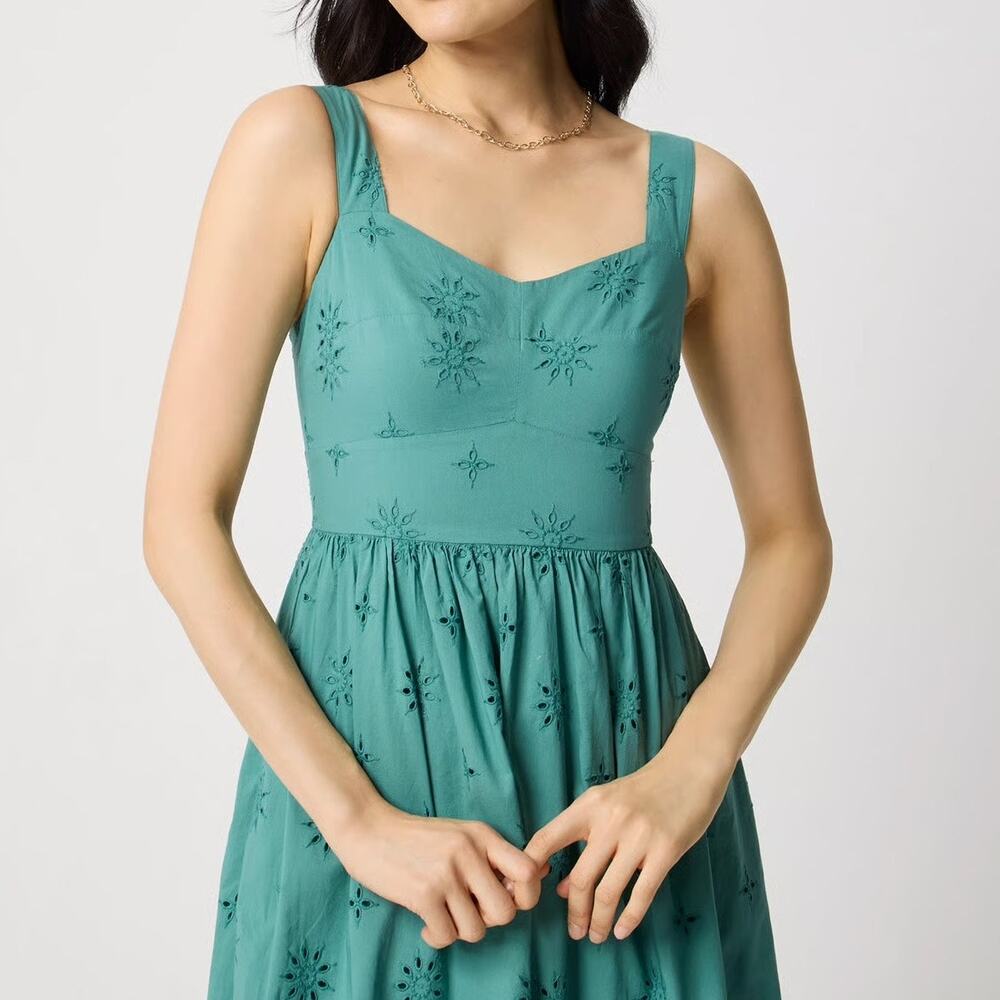 J Crew Women's 6 Midi Dress Eyelet Sleeveless 100% Cotton Fit Flare Sundress - Picture 13 of 13